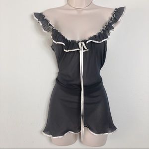 Gray Sheer Off-the-Shoulder Lingerie Dress